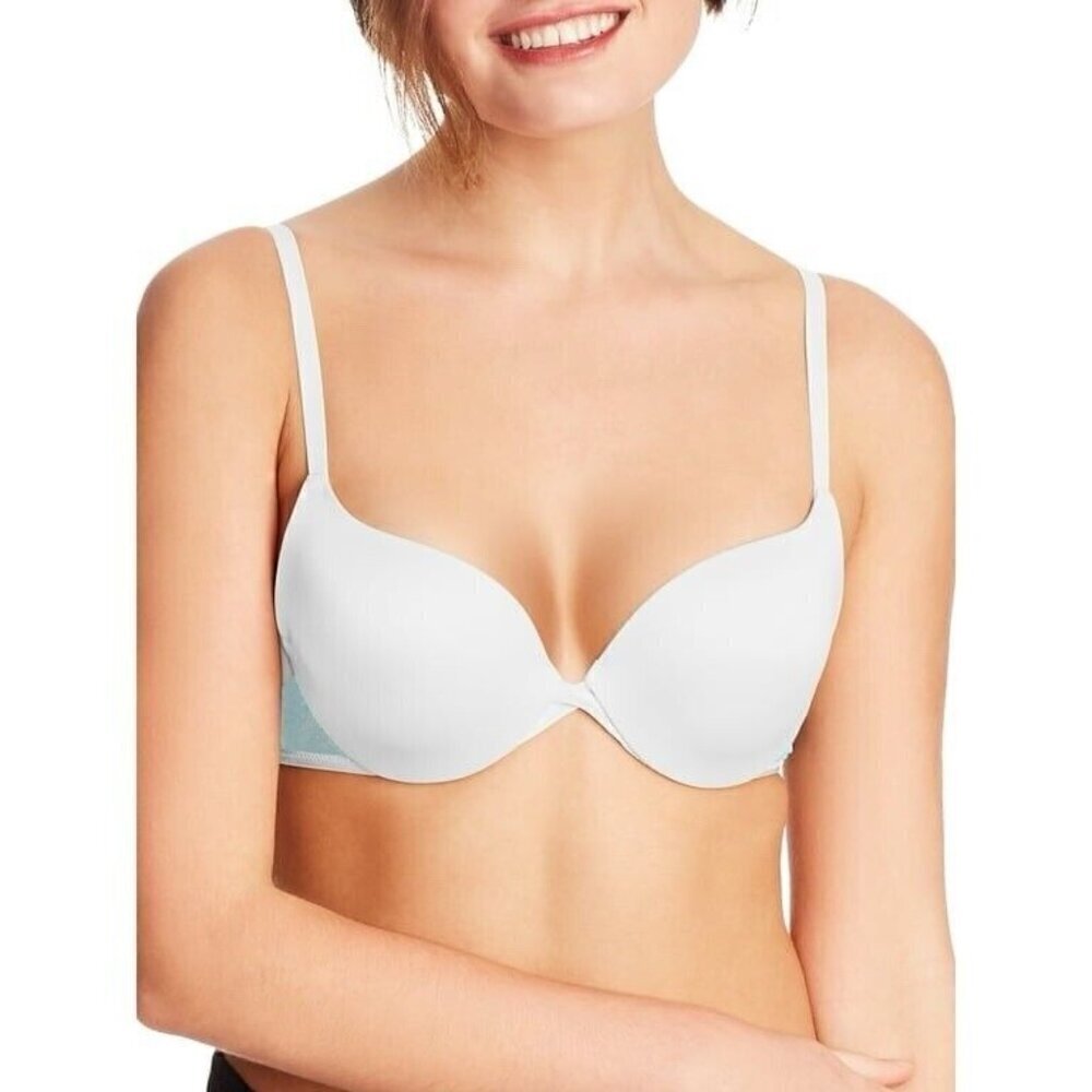 Maidenform 36C Bra White Blue Lace Push Up In Wonderbra Plunge Underwire DM9900